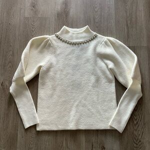 elliatt sarah white mock neck embellished pearl rhinestone sweater small NEW